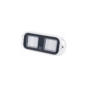 AquaIDEA JB40L 60W COB LED underwater marine transom light emitting a bright warm white glow.