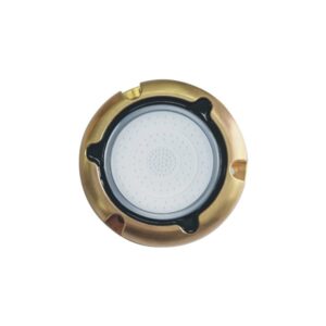 AquaIDEA JB50W 60W COB LED underwater marine transom light emitting a bright warm white glow.