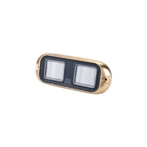 AquaIDEA JB60W 80W COB LED underwater marine transom light emitting a bright warm white glow.