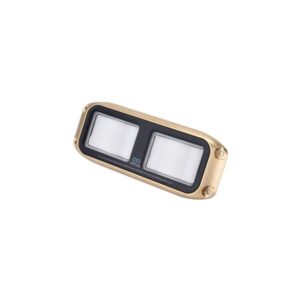 AquaIDEA JB90W 120W COB LED underwater marine transom light emitting a bright warm white glow.